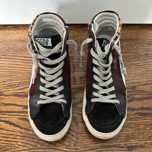 Golden Goose GGDB Slide Sneakers Snakeskin High Top Leopard Print Suede Sz 36
